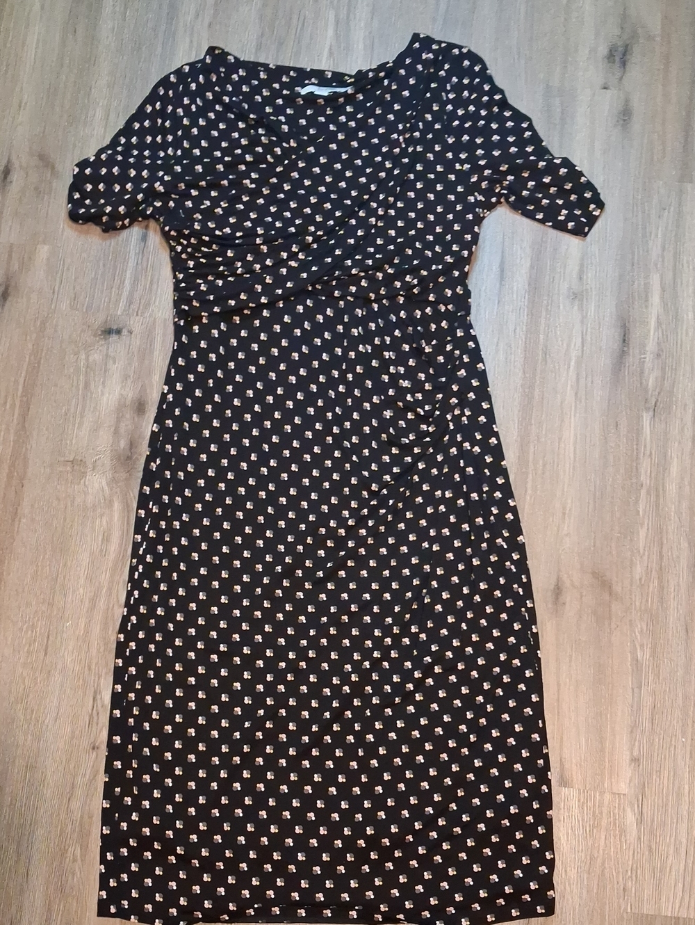 14L Boden Black Midi Dress with Cream Dot Motif